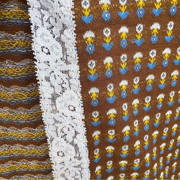 Vintage Retro Floral Open Front Cardigan Handmade Brown Medium 70s Vibes - Picture 8 of 8